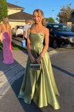 Cifeeo-back to school outfits nye outfits Valentine's Day outfits Pretty Strapless Sage Green Satin A-line Long Formal Gown Evening Dress CIF2406