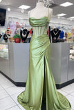 Cifeeo-back to school outfits nye outfits Valentine's Day outfits Pretty Sage Scoop Neck Satin Mermaid Long Prom Dress with Slit Formal Gown Evening Dress CIF2419