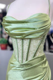Cifeeo-back to school outfits nye outfits Valentine's Day outfits Pretty Sage Scoop Neck Satin Mermaid Long Prom Dress with Slit Formal Gown Evening Dress CIF2419