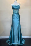 Cifeeo-back to school outfits nye outfits Valentine's Day outfits Pretty Sage Scoop Neck Satin Mermaid Long Prom Dress with Slit Formal Gown Evening Dress CIF2419