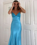 Cifeeo-back to school outfits nye outfits Valentine's Day outfits Classy Spaghetti Strap Sleeveless Mermaid Satin Long Backless Prom Dresses CIF2470