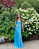 Cifeeo-back to school outfits nye outfits Valentine's Day outfits Classy Spaghetti Strap Sleeveless Mermaid Satin Long Backless Prom Dresses CIF2470