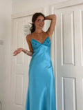Cifeeo-back to school outfits nye outfits Valentine's Day outfits Classy Spaghetti Strap Sleeveless Mermaid Satin Long Backless Prom Dresses CIF2470