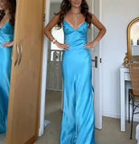 Cifeeo-back to school outfits nye outfits Valentine's Day outfits Classy Spaghetti Strap Sleeveless Mermaid Satin Long Backless Prom Dresses CIF2470
