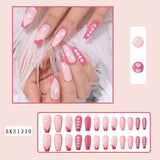 Cifeeo 24Pcs Long Coffin False Nails with Glue Wearable Brown Fake Nails with   Rhinestones Ballet Press on Nails Full Cover Nail Tips