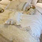 Cifeeo-European-Style French Ruffles Handmade Beads Bedding Set Egyptian Cotton Flowers Embroidery Duvet Cover Bed Sheet Pillowcases