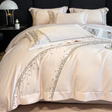 Cifeeo-Egyptian Cotton Embroidery Bedding Set, Soft Duvet Cover, Flat and Fitted Bed Sheet, Pillowcases, Luxury, Queen King Size, 100S