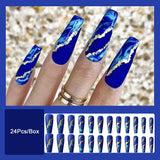 Black Friday  Cifeeo  Blue Starry Sky French Tips Long Ballerina Nails Set Press On French Coffin Fake Nail Tips With Designs DIY Wearable False Nails