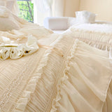 Cifeeo-Romantic French Princess Wedding Bedding Set, 100% Cotton, Pleat Lace Ruffles Duvet Cover, Bed Skirt, Fitted Sheet, Pillowcases