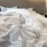 Cifeeo-100% Egyptian Cotton Luxury Butterfly Embroidery Wedding Bedding Set 100% Cotton Duvet Cover Flat/Fitted Bed Sheet Pillowcases