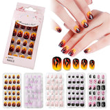 Cifeeo-Halloween Nails Kids Full Cover False Nails Press On Self Adhesive Nail Manicure Tips Candy Color Fake Nails Nail Art for Children 24Pcs/box