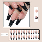 Cifeeo 24Pcs Long Coffin False Nails with Glue Wearable Brown Fake Nails with   Rhinestones Ballet Press on Nails Full Cover Nail Tips