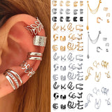 Cifeeo Silver Color Leaves Clip Earrings for Women Men Creative Simple C Ear Cuff Non-Piercing Ear Ear Clip Set Trend Jewelry Gift