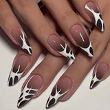 Cifeeo 24Pcs Detachable Almond False Nails French Fake Nails Full Nail Art Tips Press On Nails