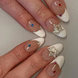 Cifeeo 24Pcs Detachable Almond False Nails French Fake Nails Full Nail Art Tips Press On Nails