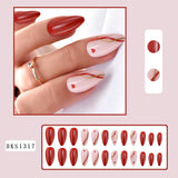 Cifeeo 24Pcs Long Coffin False Nails with Glue Wearable Brown Fake Nails with   Rhinestones Ballet Press on Nails Full Cover Nail Tips