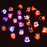 Cifeeo-LED Light Halloween Ring Glowing Pumpkin Ghost Skull Rings Halloween Christmas Party Decoration for Home Santa Snowman Kids Gift