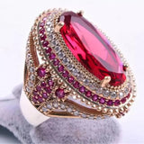 Cifeeo-Christmas gifts idea Gorgeous Oval Inlaid Red Zircon Ring Luxury Metal Two Tone Filled CZ Weddings Rings for Women Engagement Fashion Jewelry