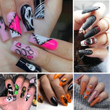 Christmas Cifeeo False Nails Press On Set Almond Black Ghost Design Long Fake Nail Pumpkin Pressure Decorated Adhesive Nail Tips 24Pcs