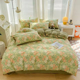 CIFEEO-Spring Summer Bedding Set Double Yarn Washable Cotton Bed Four-piece Set Small Floral Garden Style Retro American Country Quilt Three-piece Sets