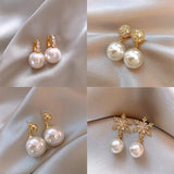 Cifeeo-Christmas gifts Korean Luxury Zircon Imitation Pearl Stud Earrings For Women Shiny Crystal Christmas Snowflake Earring Wedding Party Jewelry