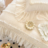 Cifeeo-Romantic French Princess Wedding Bedding Set, 100% Cotton, Pleat Lace Ruffles Duvet Cover, Bed Skirt, Fitted Sheet, Pillowcases