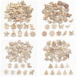 Cifeeo-50Pcs Christmas Natural Wooden Chip Santa Claus Snowflake Christmas Tree Hanging Ornaments Pendant Navidad Decoration DIY Craft