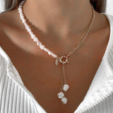 Cifeeo Baroque Simulated Pearls Long Tassel Pendant Necklace For Women Beaded Link Chain Necklace 2023 Trend Lariat Wedding Jewelry