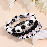 Cifeeo-Halloween Jewelry 3 Pcs Halloween Multi-Layer Bracelets Set for Women Men Vintage Pumpkin Spider Skull Elastic Beaded Bracelet Party Jewelry Gift