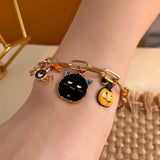 Cifeeo-Halloween Jewelry Halloween Punk Harajuku Metal Chain Bracelet For Women Men Pumpkin Ghost Spider Hat Pendant Bangles Y2K Party Charm Jewelry Gift