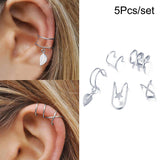 Cifeeo Silver Color Leaves Clip Earrings for Women Men Creative Simple C Ear Cuff Non-Piercing Ear Ear Clip Set Trend Jewelry Gift