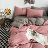 CIFEEO-Ins Style Bedding Set Washed Cotton Duvet Cover Pillowcase Solid Color Soft Comforer Quilt Cover Bedspreads Bed Linen Flat Sheet