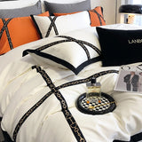 Cifeeo-Luxury Black Gold Cross Patchwork Embroidery Bedding Set 1000TC Egyptian Cotton White Orange Duvet Cover Bed Sheet Pillowcases