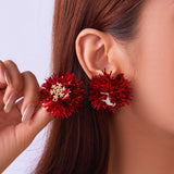 Cifeeo-Christmas gifts Christmas Green Red Sequins Round Ball Stud Earrings For Women Santa Claus Elk Snowflake Xmas Tree Asymmetrical Earring Jewelry