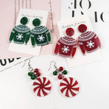 Cifeeo-Christmas Gift idea Snowman Sweater Elk Earrings Acrylic Lightweight Christmas Sweater Stud Earrings Claus Snowman Sweater Elk Xmas Holiday Jewelry