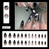 Cifeeo-Halloween Nails 24pcs Cute Halloween False Nails French Ballets Fake Nails Full Cover Detachable Nail Tips Long almond Press On Nail Art