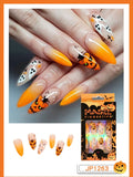 Christmas Cifeeo False Nails Press On Set Almond Black Ghost Design Long Fake Nail Pumpkin Pressure Decorated Adhesive Nail Tips 24Pcs