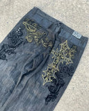 Cifeeo-Gothic geometric cross design high-waisted jeans for mens 2000s American vintage dark rock and roll popular straight baggy pants