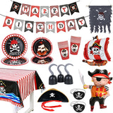 Cifeeo-Pirate Theme Disposable Tableware Happy Birthday Banner Pirate Ship Foil Balloons Kids Boy Birthday Party Decoration Baby Shower