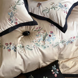 Cifeeo-1000TC Egyptian Cotton Butterfly Flowers Embroidery Bedding Set Duvet Cover Set Flat/Fitted Bed Sheet Pillowcases Home Textiles