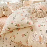 Cifeeo-Kids Bedding Set No Filling Kawaii Cartoon Duvet Cover Flat Sheet Pillowcase Soft Bed Linens Dormitory Bedroom Home Textile