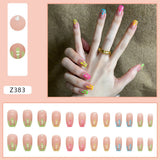 Cifeeo Summer 2022 New 24pcs False Nails Colorful Ice Cream Short Ballet Square Nails For Girls Cute Fake Nails Diamonds Press-on Nails