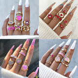 Cifeeo-Christmas Gift New Year's Eve Gift Bohemia Geometric Colorful Enamel Kunckle Ring Set For Women Butterfly Heart Sign Finger Ring Female Daily Jewelry