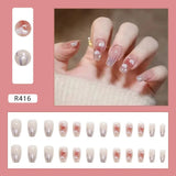 Cifeeo- Bling Short Ballerina Coffin False Nails Clouds Press On Salon Party Wear Nail Tips With Wearing Tool