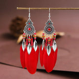 Cifeeo-Christmas Gift New Year's Eve Gift Bohemian Ethnic Feather Drop Earrings For Women Elegant Wood Beads Leaf Long Tassels Dangle Earring Girls Fashion Party Jewelry