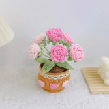 Finished Flower Crochet Handmade Woven Flower Potted Artificial Knitted Crochet Tulip Plant Ornaments Home Desktop Wedding Decor