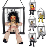 Cifeeo Halloween Decoration Prisoner Ghost In Cage Scary Skull Prop Electric Skeleton Toy Glowing Eye Sound Doll Hangable Talking Ghost