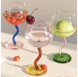 CIFEEO-Multicolored Glass Goblet Mug Champagne Cocktail Twisted Cup Pole Wine Cup Barware Table Decor  Borosilicate Glass