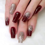Cifeeo Detachable Manicure Wearable Nail Art Press On Nails purple Glitter French False Nails Long Coffin Fake Nails Full Cover Tips