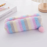 Cifeeo-Back To School Gifts Rainbow Pencil Case Plush Estuches Escolares Pencilcase Gradient Color Large Capacity Kalemlik School Supplies Pencil Pouch